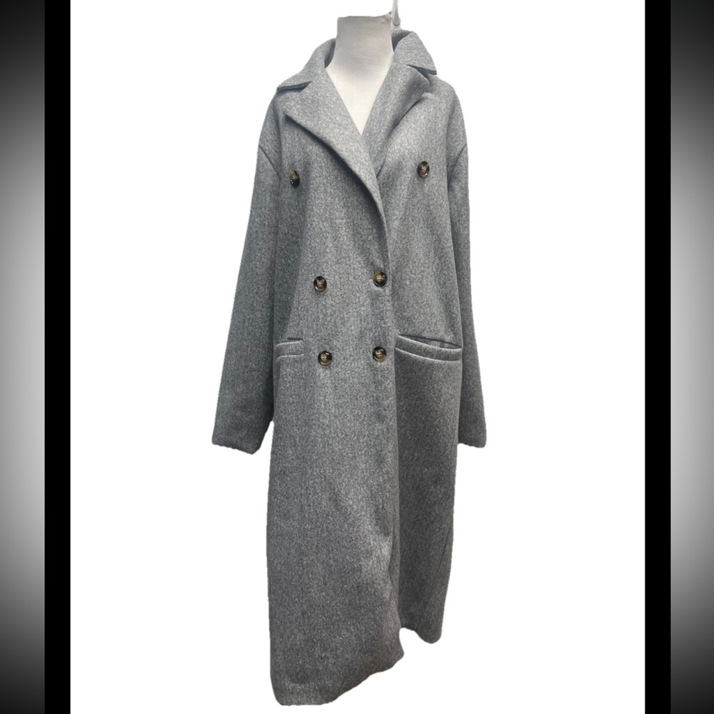 Boohoo Gray Double Breasted Long Coat US 12